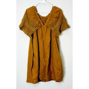 Old Navy Mustard Yellow Crochet Sleeve Peasant Top